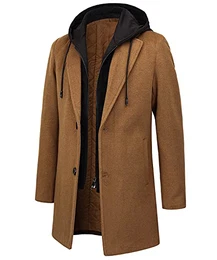 KTWOLEN Herren Mantel Winter Lang Warm Wollmantel Business Wintermantel Winterjacke Freizeit mit Herausnehmbarem Kapuze