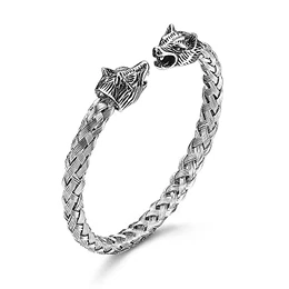 7mm Edelstahl Wolfskopf Armband Herren Manner Dopplte Wolf Köpfe Geflochten Armband Armreife Farbe Silber Poliert Verstellbare
