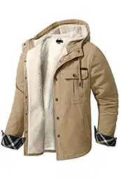 Herren Winterjacke Kapuze Fleecejacke Arbeitsjacke Wärme Gefütterte Hoodie Jacken Hooded Parka mit Taschen Hoody Jacke 3255 khaki M