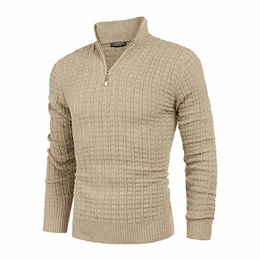 COOFANDY Herren Strickpullover Zip Neck Langarm Basics aus Baumwollmischung Feinstrick Pullover Sweat Sweatshirt
