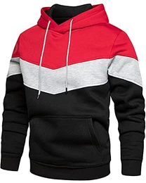 Herren Hoodie, Herren Kapuzenpullover Patchwork Fleece Pullover mit Kapuze Casual Sweatshirt Classic Farbabstimmung Rot Schwarz M