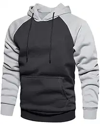 Herren Raglan Hoodie, Kapuzenpullover Herren Schlichter Vintage Pullover mit Kapuze Casual Sweatshirt Classic Farbabstimmung Männer Hoody Rundhals Dunkelgrau M