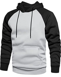 Herren Raglan Hoodie, Kapuzenpullover Herren Schlichter Pullover mit Kapuze Casual Contrast Sweatshirt Classic Farbabstimmung Männer Hoody Rundhals Grau M