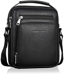 Umhängetasche Herren Schultertasch Crossbody Handytasche Messenger Bag Herrentasche Shulder Bag Leder Brusttasche (Schwarz)