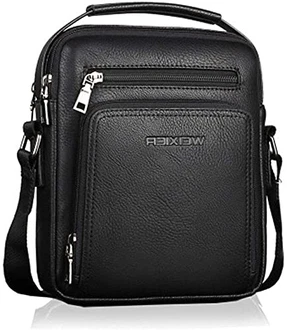 Hjkiopc Umhängetasche Herren Crossbody Handytasche Messenger Bag Leder Brusttasche Schwarz