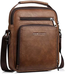 Umhängetasche Herren Schultertasch Crossbody Handytasche Messenger Bag Herrentasche Shulder Bag Leder Brusttasche (Braun)
