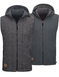 Herren Wende-Fleeceweste Leichter Outdoor-Mantel mit durchgehendem Reißverschluss mit Kapuze, lässige ärmellose Jacke, Schwarzgrau, M