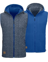 Herren Wende-Fleeceweste Leichter Outdoor-Mantel mit durchgehendem Reißverschluss mit Kapuze, lässige ärmellose Jacke, Dunkelblau, M