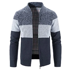 Loozykit Herren Strickjacke Strickpullover mit Reißverschluss Stehkragen Langarm Bequem Cardigan Mantel Jacke Atmungsaktiv Freizeitjacke Outwear Marine