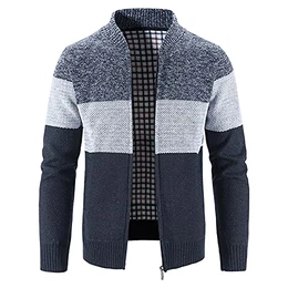Herren Strickjacke Strickpullover mit Reißverschluss Stehkragen Langarm Bequem Cardigan Mantel Jacke Atmungsaktiv Freizeitjacke Outwear (Marine,M)