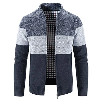 Loozykit Herren Strickjacke Strickpullover mit Reißverschluss Stehkragen Langarm Bequem Cardigan Mantel Jacke Atmungsaktiv Freizeitjacke Outwear Marine