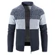 Loozykit Herren Strickjacke Strickpullover mit Reißverschluss Stehkragen Langarm Bequem Cardigan Mantel Jacke Atmungsaktiv Freizeitjacke Outwear (Marine，M)