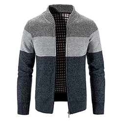 Loozykit Herren Strickjacke Strickpullover mit Reißverschluss Stehkragen Langarm Bequem Cardigan Mantel Jacke Atmungsaktiv Freizeitjacke Outwear Blau/Grau