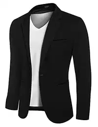 Herren Casual Blazer Sportmäntel Slim Fit Business Anzug Jacken One Button, 2- Schwarz, M Große Größen
