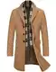 COOFANDY Herrenmantel aus Wollmischung mit abnehmbaren karierten Schals, gekerbtem Kragen, einreihiger Erbsenmantel, Trenchcoat, Kaffee, M