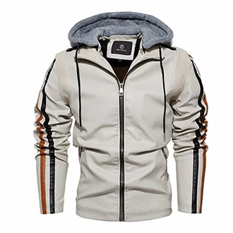 MEYOCEYO Herren Kunstleder Freizeitjacke Bikerjacke mit Abnehmbarer Kapuze MEYOCEYO Herren Kunstleder Freizeitjacke Bikerjacke mit Abnehmbarer Kapuze