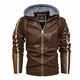 MEYOCEYO Lederjacke Herren Kunstleder Freizeitjacke Winter Warme Bikerjacke Winddichte Übergangsjacke mit Abnehmbarer Kapuze Braun M