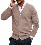 Gemijacka Herren Strickjacke V Ausschnitt Kragenlos Cardigan Gestrickt Hemd Jacke Leicht Übergangsjacke Kahki