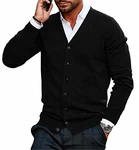 Gemijacka Herren Strickjacke V Ausschnitt Kragenlos Cardigan Gestrickt Hemd Jacke Leicht Übergangsjacke Schwarz