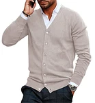 Gemijacka Herren Strickjacke V Ausschnitt Kragenlos Cardigan Gestrickt Hemd Jacke Leicht Übergangsjacke Beige