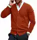 Gemijacka Herren Strickjacke V Ausschnitt Kragenlos Cardigan Gestrickt Hemd Jacke Leicht Übergangsjacke Orange L