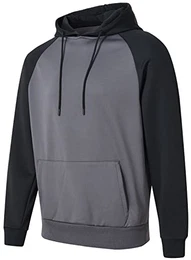 Herren Kapuzenpullover Langarm Farbblock Fleece Hoody Sweatshirt mit Kanga Tasche Schwarz-Grau M