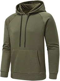 Herren Kapuzenpullover Langarm Farbblock Fleece Hoody Sweatshirt mit Kanga Tasche Armeegrün M