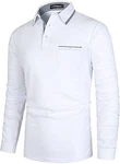 LIUPMWE Poloshirt Herren Klassischer Karierter Spleiß Langarm Slim Fit Tennis Polo Shirts Weiß