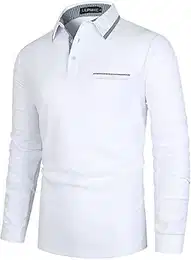 Herren Poloshirts Langarm Baumwolle Polohemd Basic Casual Fitness Einfarbig Golf T-Shirt mit Brusttasche S-2XL,Weiß 2,M