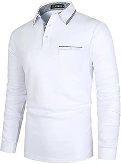 LIUPMWE Poloshirt Herren Klassischer Karierter Spleiß Langarm Slim Fit Tennis Polo Shirts Weiß