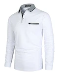 LIUPMWE Herren Poloshirt Langarm Basic Casual Fitness Golf T-Shirt Weiß