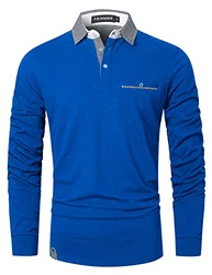 LIUPMWE Poloshirt Herren Klassischer Karierter Spleiß Langarm Slim Fit Tennis Polo Shirts Blau
