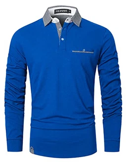 LIUPMWE Poloshirt Herren Klassischer Karierter Spleiß Langarm Slim Fit Tennis Polo Shirts Blau