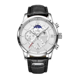 Herren Uhren Multifunktionale wasserdichte Chronograph Analog Quarz Armbanduhr Leuchtende Zeiger Business Fashion Edelstahl Leder Uhr für Männer (Schwarz)
