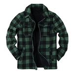 Herren Flanelljacke Karo Jacke Karohemd Thermohemd mit Reißverschluss Mikro Fleece Gefüttert Winterjacke Grün