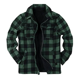 Herren Flanelljacke Karo Jacke Kariert Flanellhemd Karohemd Thermohemd mit Reißverschluss Mikro Fleece Gefüttert Winterjacke, A-Grün, M