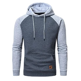 YuKaiChen Pullover Herren Arbeitspullover Waffel-Stoff Fleece Hooded Sweat Sweatshirt Grau/Hellgrau M