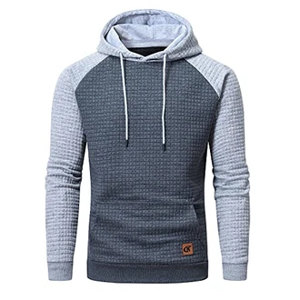YuKaiChen Pullover Herren Arbeitspullover Waffel-Stoff Fleece Hooded Sweat Sweatshirt Grau/Hellgrau