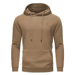 Herren Kapuzenpullover Casual Langarm Karierten Kordelzug Jacquard Hooded Sweat mit Fleece Innenseite Khaki M