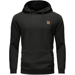 Pullover Herren Arbeitspullover Waffel-Stoff Fleece Hooded Sweat Sweatshirt Schwarz M