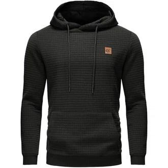 YuKaiChen Pullover Herren Arbeitspullover Waffel-Stoff Fleece Hooded Sweat Sweatshirt Schwarz