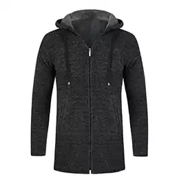 Herren Fleece gefütterte Strickjacke Langer Strickpullover Pullover Winter Dicker Warmer Mantel, Grau, M