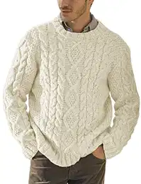 Herren Rundhals Pullover Langarm Gestrickt Sweatshirt Basic Zopfmuster Strickpullover Beige M