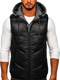 Herren Weste mit Kapuze Steppweste Bodywarmer Kapuzenweste Daunenweste Reißverschluss Weste Ärmellose Sportweste Zip Wärme Freizeit Outdoor Style 2908 Schwarz M [1U1]