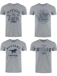 Herren T-Shirt 4er Pack Frontprint O-Neck Rundhalsausschnitt Kurzarm Regular Tee Shirt 100% Baumwolle Schwarz Weiß Grau Blau Grün S M L XL XXL 3XL 4XL 5XL 6XL