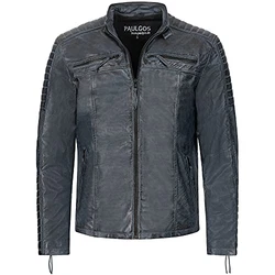 PAULGOS Herren Lederjacke Design 1 Grau (as3)