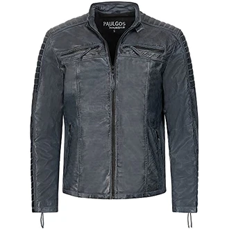PAULGOS Herren Lederjacke Design 1 Grau (as3)