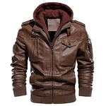 CARWORNIC Herren Kunstlederjacke Bikerjacke mit Abnehmbarer Kapuze Schwarz/Braun
