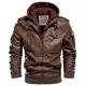 CARWORNIC Herren Lederjacke Winterjacke Motorradjacke Für Herren Schwarz Braun Warme Kunstlederjacke Bikerjacke mit Abnehmbarer Kapuze