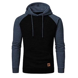 YuKaiChen Pullover Herren Arbeitspullover Waffel-Stoff Fleece Hooded Sweat Sweatshirt Schwarz/Indigo